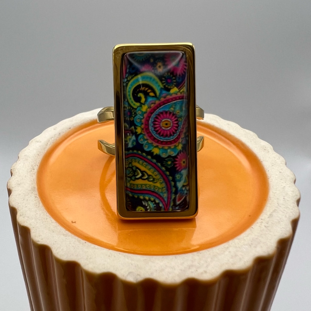 Elegant Rectangular Statement Rings - Classic Floral Rings - Gold Mandala Rings 22$